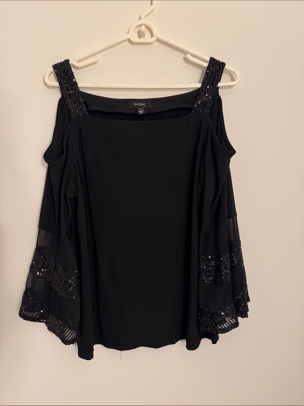 Michael Kors Black Cold-Shoulder Sequin-Trim Top